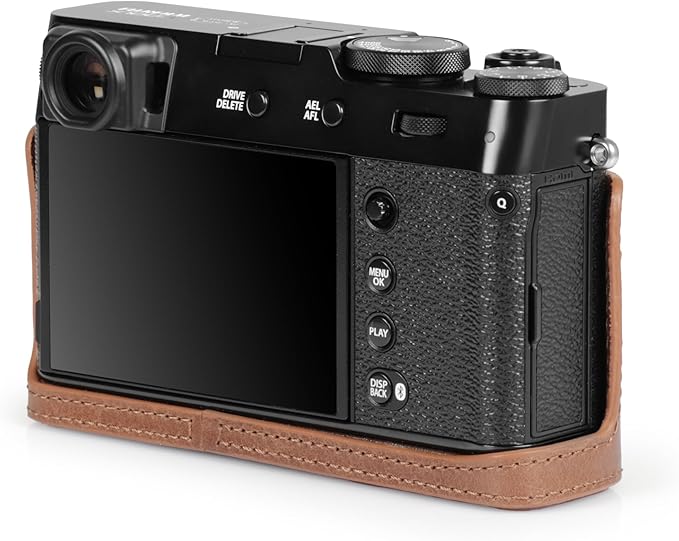 MegaGear Ever Ready Genuine Leather Half Camera Case Compatible with Fujifilm X100VI - Brown