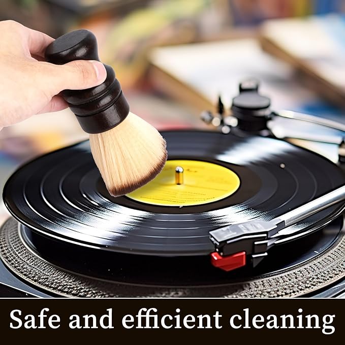 Vinyl Record Cleaner Brush, Anti-Static Record Player Cleaning Brush Soft Microfiber Bristles with Wooden Handle Dust Remover for LP Turntable CD Albums Cartridge