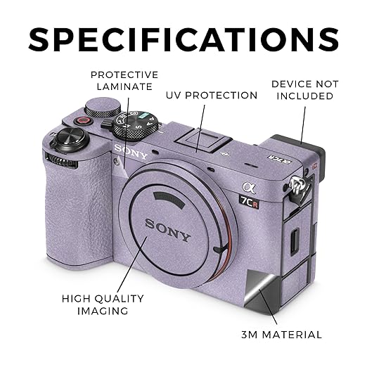 Glossy Glitter Camera Skin Compatible with Sony Alpha 7CR Camera (2023) - Solid Lavender - Premium 3M Vinyl Protective Wrap Decal Cover - Easy to Apply | Crafted in The USA by MightySkins