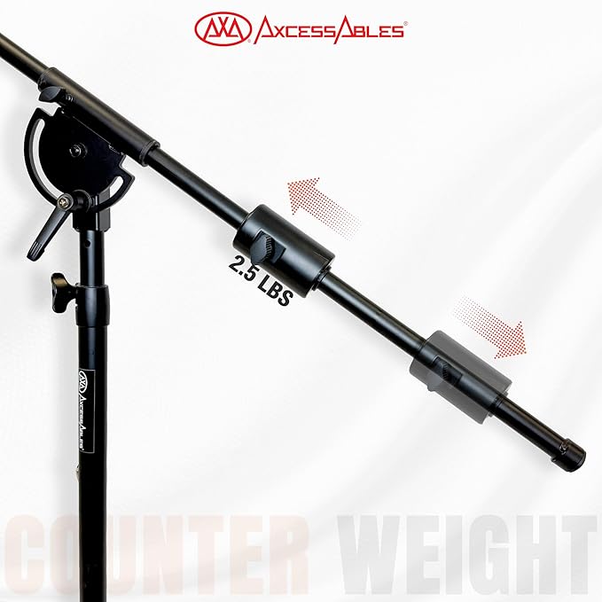 AxcessAbles AXCMB-T Heavy Duty Microphone Boom Stand with Weighted Tripod Base | 80.5-inch Height Overhead Mic Stand | 65.5-Inch Boom Arm Stand | Shotgun Video Mic Stand | All Metal Construction