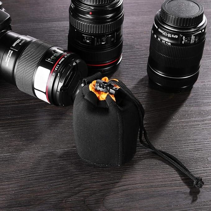 AIToWisely S Size (Small) Camera Lens Pouch, Thick Protective Neoprene Bag Storage Cover Case with Drawstring Design, Soft Plush Interior, Compatible for Canon, for Nikon, for Sony DSLR Lenses