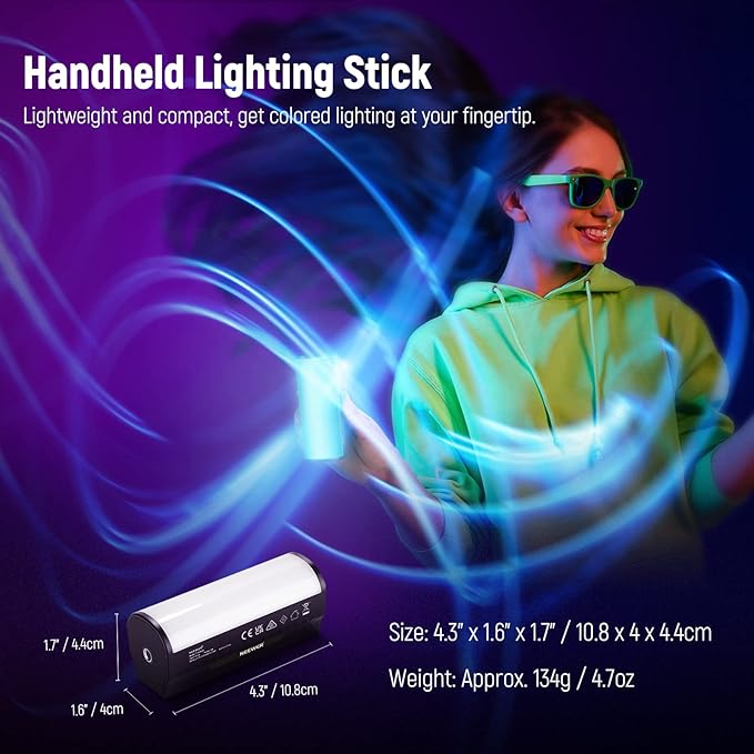 NEEWER Basic Magnetic Handheld Light Wand with Desk Tripod, 360° Full RGB Mini LED Video Tube Light Stick, 2500mAh Battery 2500-8500K Dimmable Lighting for Studio Camera Photography Recording, TL96RGB