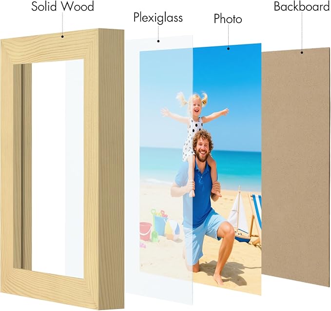 Vittanly 4x6 Picture Frame, Made of Solid Wood and Shatterproof Plexiglass, Wooden Photo Frame for Wall Mounting or Tabletop Display, Picture Frame for Home Decor with Stand, Natural, 1 Pack