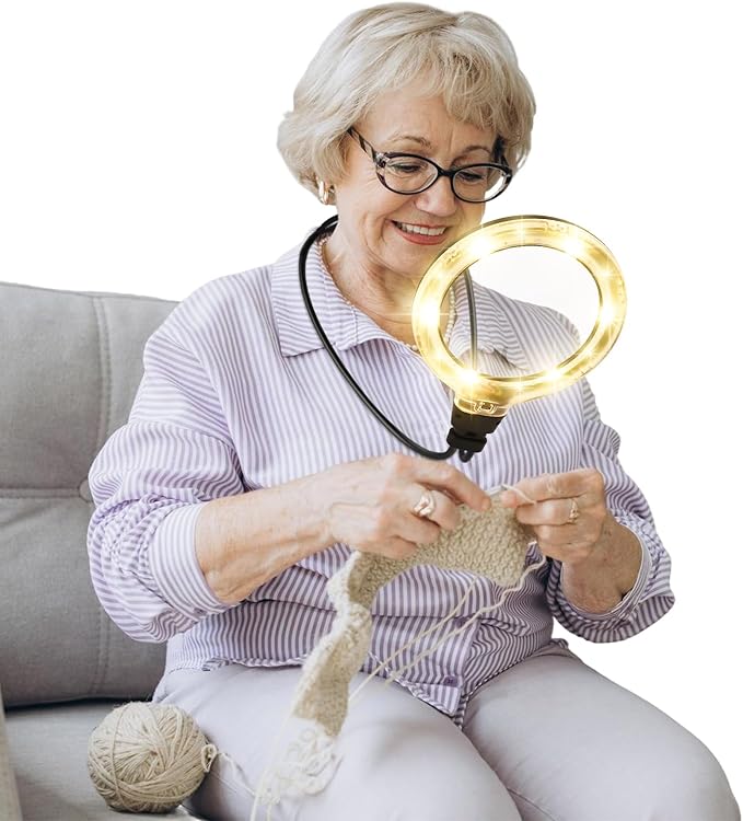 15X Hands Free Magnifying Glass with Light, 6 Light Modes, 1200mAh Rechargeable Neck LED Magnifier for Seniors & Low Vision, Needlepoint, Cross Stitch, Crafts, Reading, Sewing