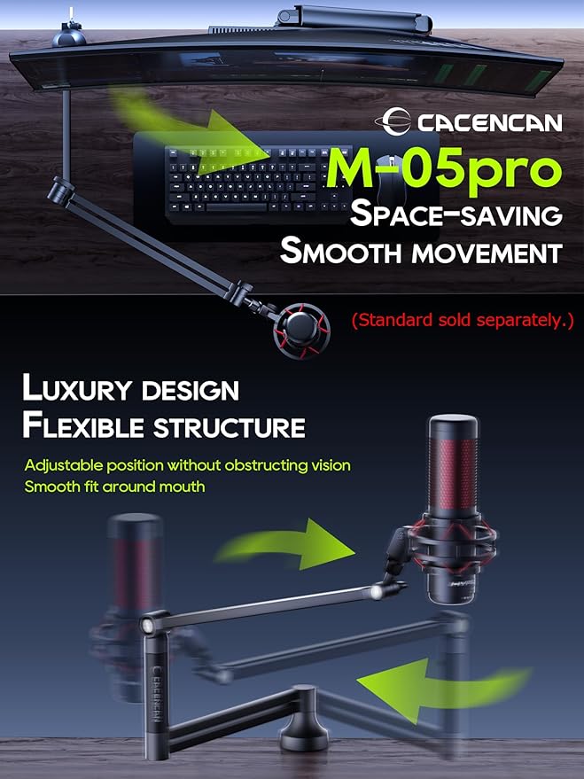 M05 Boom Arm, 360° Rotatable Microphone Stand with Desk Mount (QuadCast dapter (black))