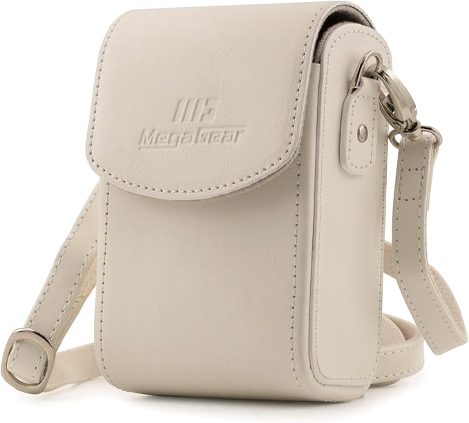 MegaGear Leather Camera Case with Strap compatible with Sony Cyber-shot DSC-RX100 V, Panasonic Lumix DMC-ZS45, DMC-ZS50, Nikon Coolpix P340, Canon PowerShot S120, Nikon Coolpix L28, White (MG1417)