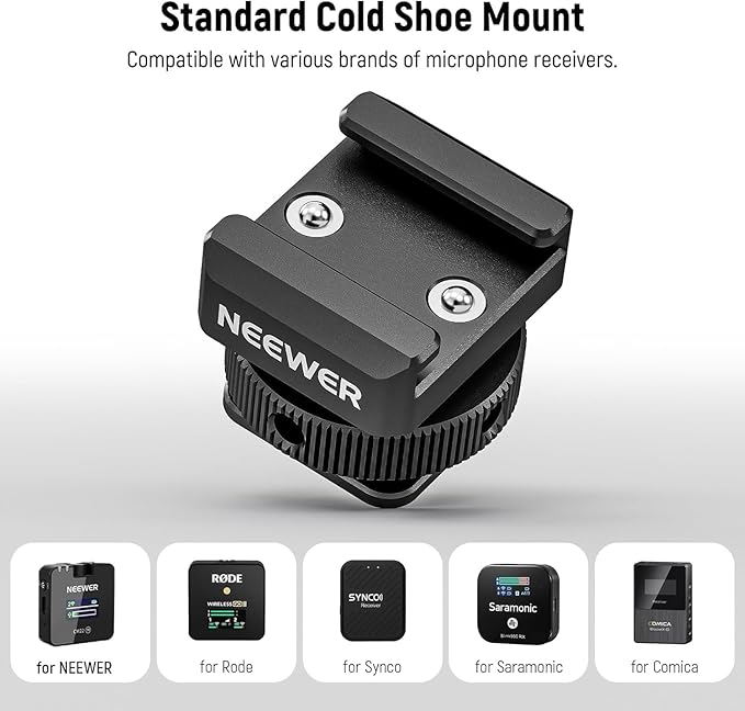NEEWER 2PCS Cold Shoe Mount Adapter Compatible with DJI Hollyland Rode Wireless Lavalier Microphone Receiver, Anti Drop Mic Accessories with Retractable Pins, Metal Camera Cage Mount Adapter, UA030