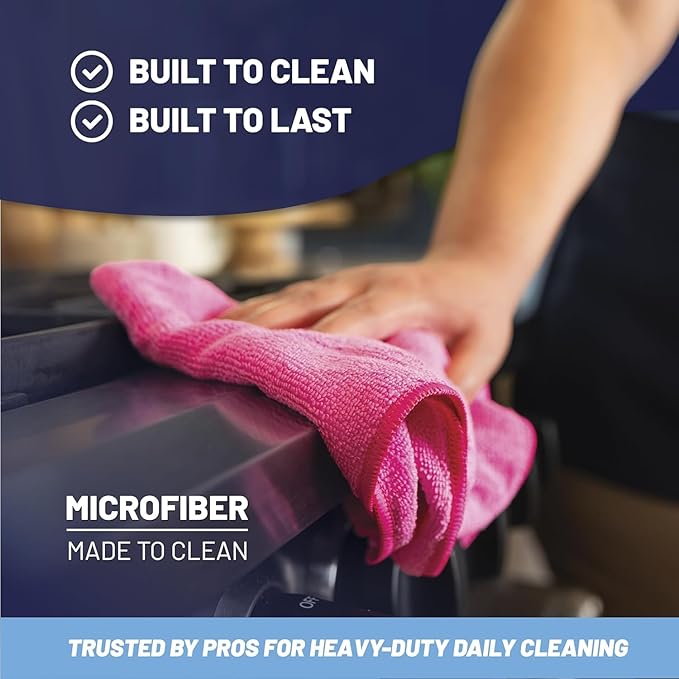 MW PRO Microfiber Cleaning Cloths Orange (12 Pack, 12x12) - Commercial Janitorial Towels & Lint Free Rags - Heavy Duty for Auto Detailing, Glass Windows, Housekeeping & Screens - Washable 300+ Times