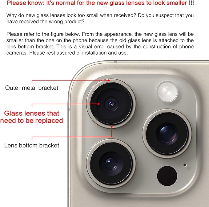 2PCS for ASDAWN Back Rear Camera Lens Glass Replacement for iPhone 15 Pro Max 6.7 Inches with Pre-Installed Adhesive, ASDAWN Back Camera Lens Glass kit with Installation Manual + Repair Tool Set