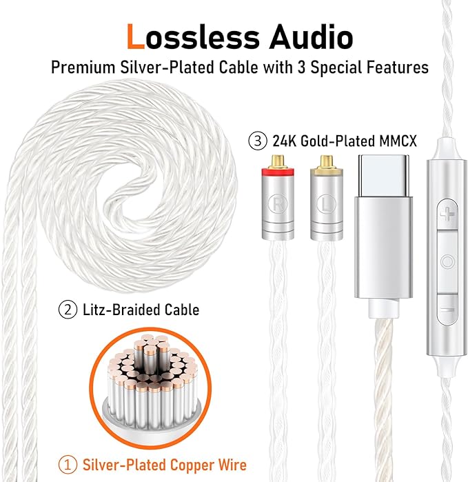 Vibes 202MC USB-C Wired Earbuds - USBC HiFi in Ear Headphones for iPhone 17/16/15 - Noise Isolating Ear Buds w/ Mic - Clear Sound, Deep Bass & Comfort-Fit Earphones - Silver Plated Cord, Carrying Case