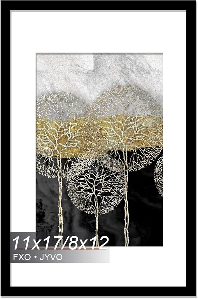 11x17 Picture Frame, Display Poster 8x12 with Mat or 11 x 17 Without Mat, Light Weight and High Transparent 11 by 17 Frame for Wall - 1 Pack/Black/11 x17