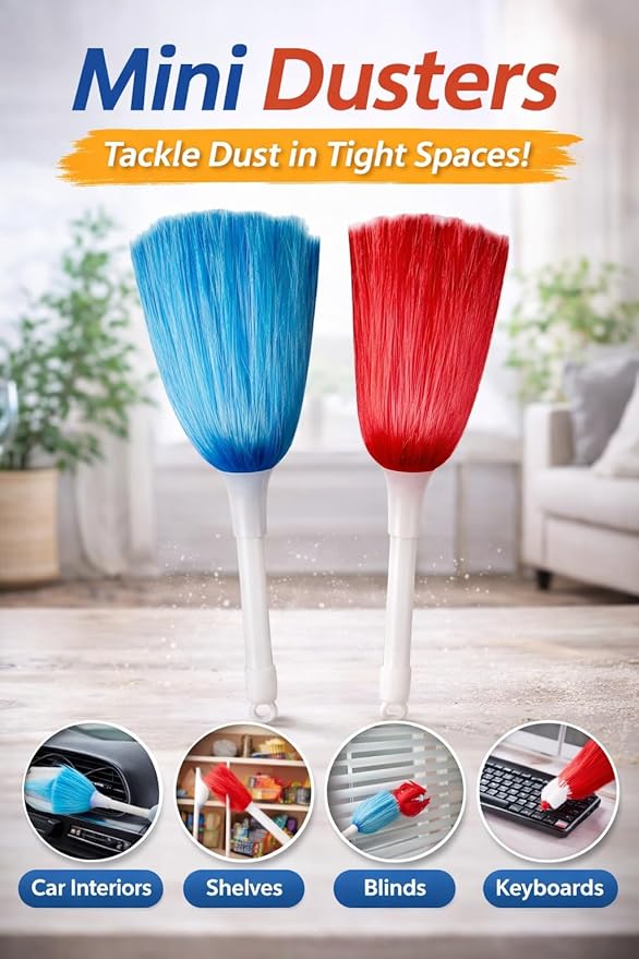 Mini Feather Dusters Anti-Static Multipurpose Microfiber Dusting Brush Tool with Handle for Cleaning Interiors Furniture and Car Accessories (4Pcs)