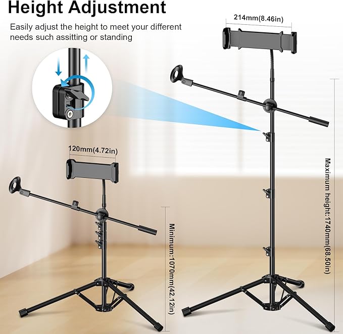 Mic Stand,6 In 1 Microphone Stand Floor Boom Mic Stand, Support Boom Gooseneck Mic Clips Tablet Phone Holder Any Combination With Mic Stand Bag