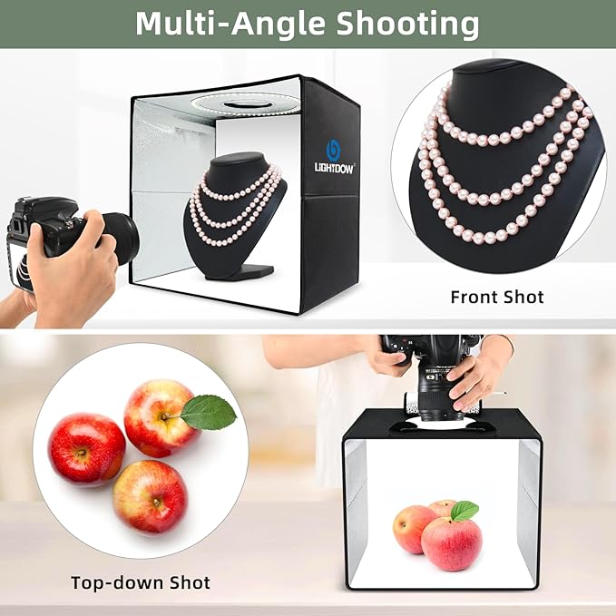 Lightdow 10"x10"x10" Photo Studio Light Box Photography with 96 LEDs (CRI>95), 6 Backdrops - Portable/Dimmable/Versatile Folding Shooting Tents for Toys/Jewelry/Watches/Cosmetics Photography