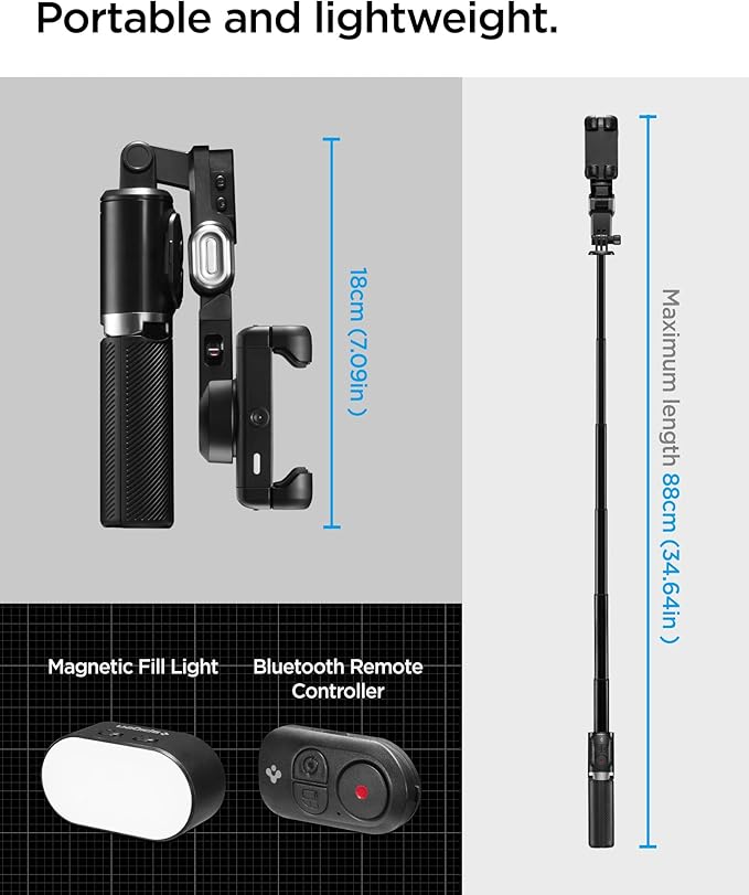 Spigen Gimbal Stabilizer for Smartphone, iPhone Gimbal w/Focus Wheel Face/Object Tracking for Android Foldable 3-Axis Handheld Phone Stabilizer for Video Recording - Black