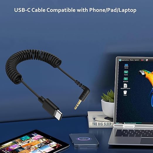 USB C to 3.5mm Microphone Cable for Rode Wireless Pro/Wireless Go 2 and Hollyland Lark M2 150 Max, Coiled Audio Patch Cable Mic Cord Compatible with Samsung Galaxy and Google Pixel Android Phones