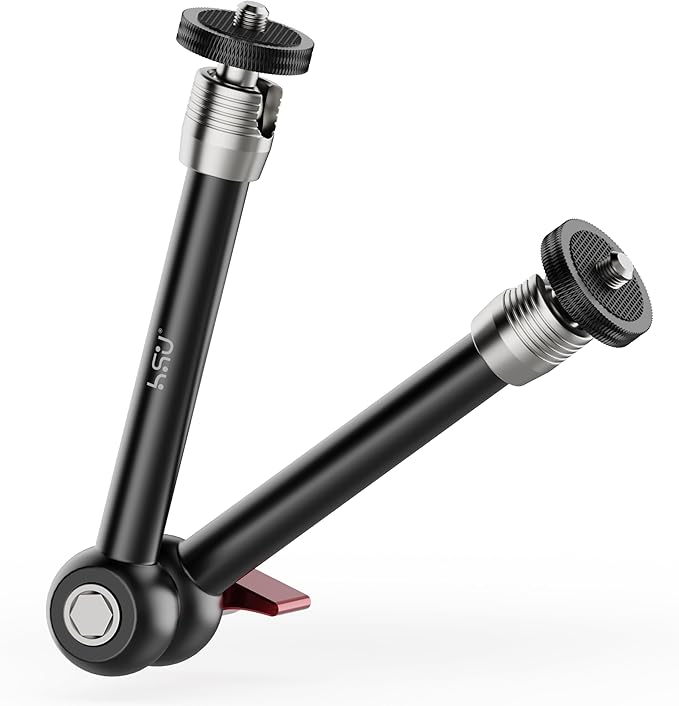 HSU 9.8" Magic Arm with 1/4" Thread Screw, Adjustable Articulating Friction Power Arm with Dual Ball Head for LCD Monitor/LED Lights/Cameras/Smartphones/Action Cameras