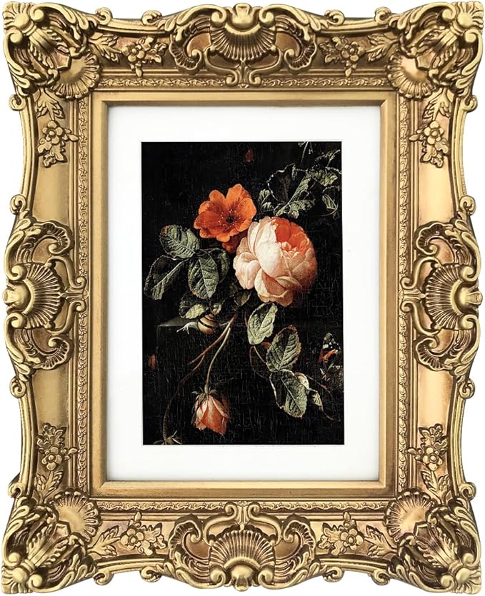 Vintage Picture Frames 6x8, Antique Gold Frame ,Ornate Baroque Photo Frame with Acrylic Glass Front, Tabletop Wall Hanging, Photo Display,Gift Ideas