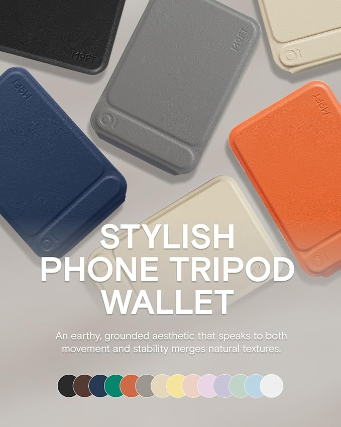 MOFT Phone Tripod Wallet for iPhone, Mulit-Angles, Lightweight & Portable Phone Stand, MOVAS Vegan Leather Magnetic Wallet, Strong Magnets, NFC Card Holder, Misty Cove (with Card Slot)
