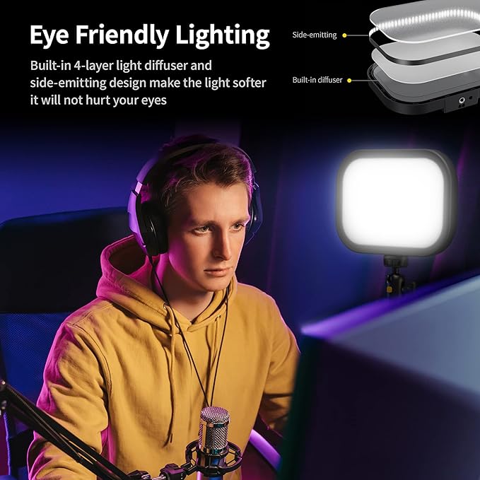 RaLeno Streaming Key Light with RGB, Studio Light with Remote Control and Desk Stand for Live Streaming Video Calls Photography, 1%-100% Brightness 2500-8500k Color Temperature Adjustable Soft Light