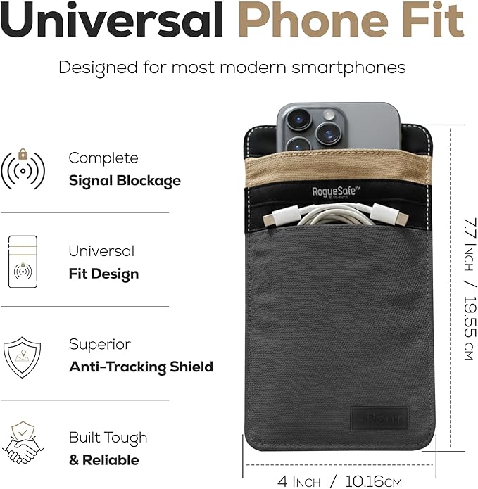 Rōnin RogueSafe™ Faraday Bag for Phone – Faraday Pouch for Phone, Blocks Cellular, Wi-Fi, GPS, Bluetooth & RFID Signals, EMP Shielded Privacy Cage with Magnetic Closure, Stylish & Durable, Slate
