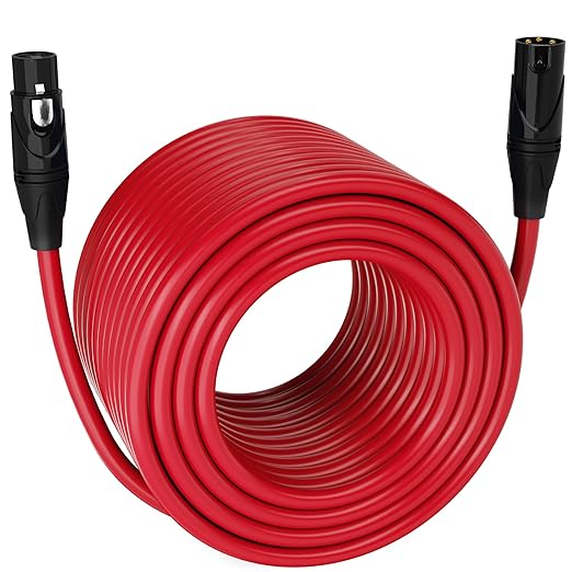 LyxPro 300 Feet XLR Microphone Cable Balanced Male to Female 3 Pin Mic Cord for Powered Speakers Audio Interface Professional Pro Audio Performance and Recording Devices - Red