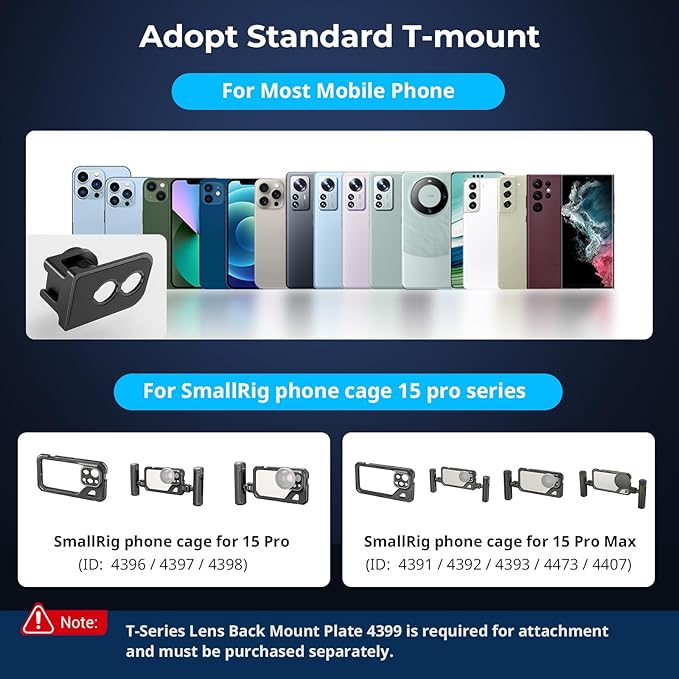 SmallRig 1.55XT Anamorphic Lens for Phone, 2.76:1 Widescreen Cinematic Blue Flare Lens for T-mount Phone Cage, Anamorphic Lens with Lens Clip for iPhone 15 14 13 12, for Samsung S22 S21 Series - 3578B