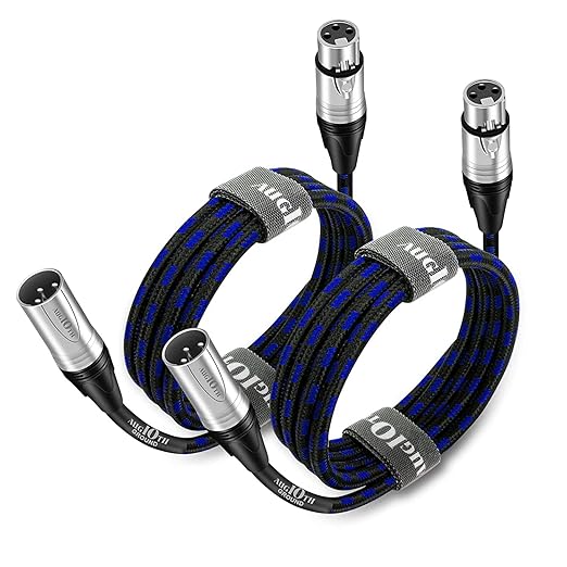 XLR to XLR Pro Mic Cable 30 Ft 2-Pack Male to Female XLR Cable 3-pin Blue Balanced Shielded Microphone Cable for Amplifier Mixer,Speaker Systems,Recording Studio