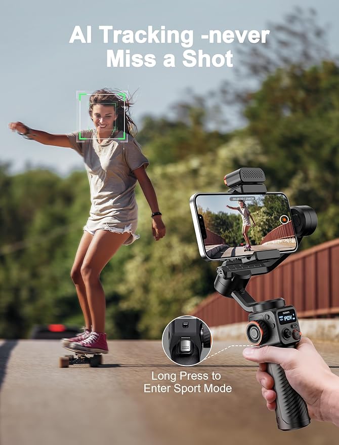 hohem iSteady M6 Kit Gimbal Stabilizer for Smartphone, 3-Axis Phone Gimbal with AI Tracking, Magnetic Fill Light, 18H Long Lasting Battery Stabilizer for iPhone & Android, Ideal for Video Recording