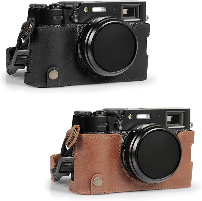 MegaGear Ever Ready Genuine Leather Half Camera Case Compatible with Fujifilm X100VI - Brown