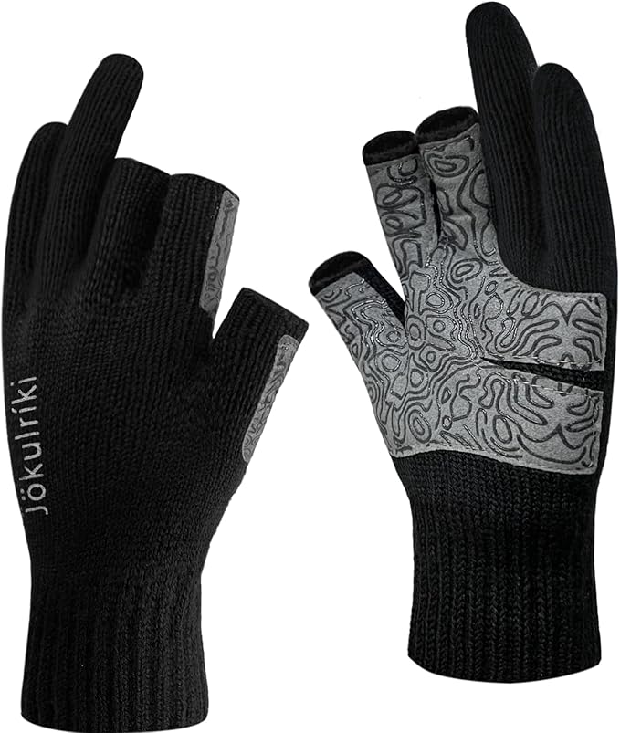 Jökulríki Merino Wool Gloves 3-Cut Fingerless Gloves for Men Women Cold Weather Winter Fishing Photography
