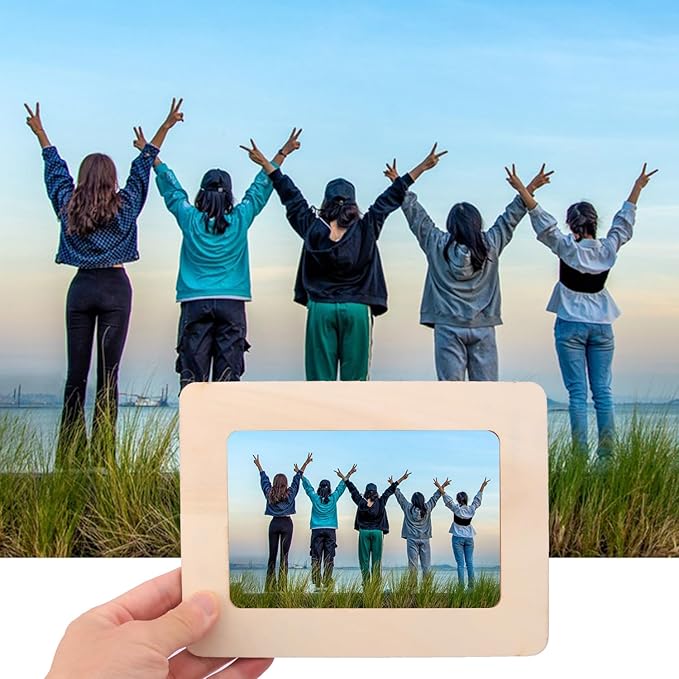 kukmakri 30 Pack Unfinished Wooden Picture Frames Set with 4x6 inch Photos, Wooden Frames for Crafts, Standing Postcard & Photos Picture Frame Set –Suitable for Crafts DIY, Souvenir decoration