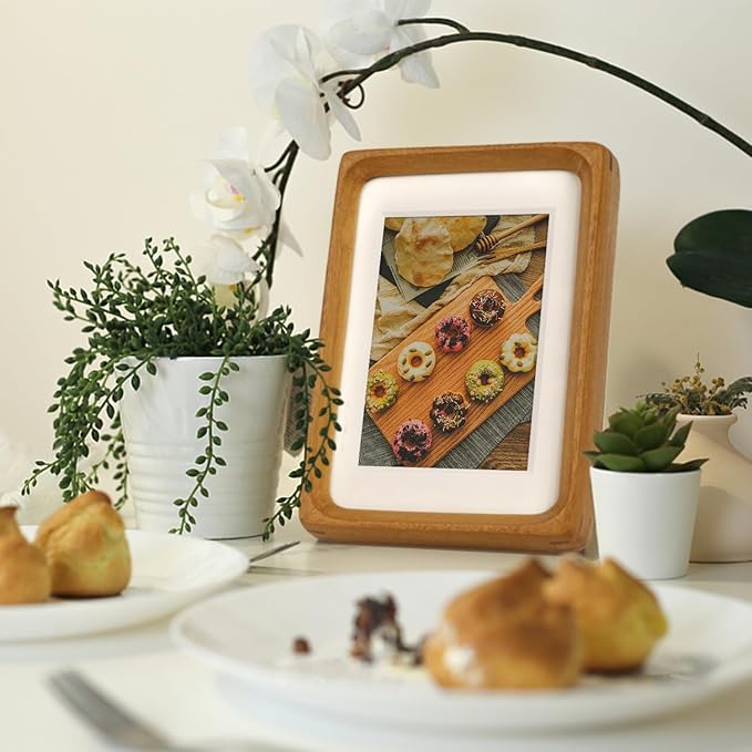 Moudra Handcrafted Solid Wood Picture Frame with Mat for Wall or Tabletop Display, Perfect for Photos and Artwork. (Teak, 3"x4" matted to 2"x3")