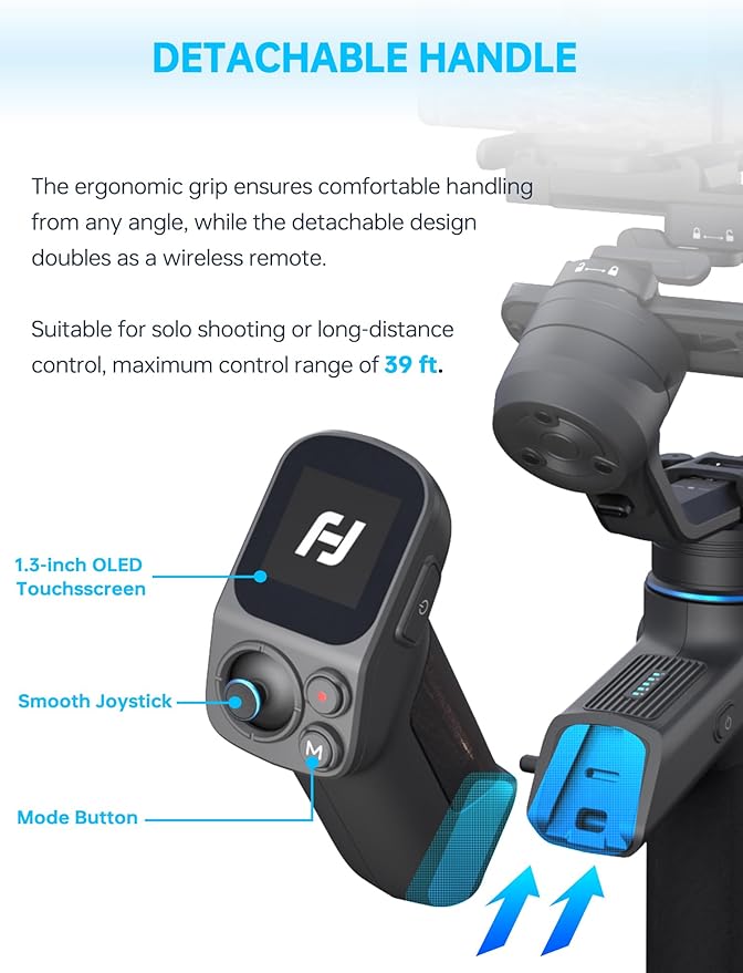 FeiyuTech SCORP Mini 3 Pro Camera Gimbal Kit w/AI Tracking 4.0, Detachable Touchscreen Handle, 4.4lb Payload, Gimbal Stabilizer for Mirrorless Cameras, Smartphone, Action Cam (Bag+Light+Pole Included)