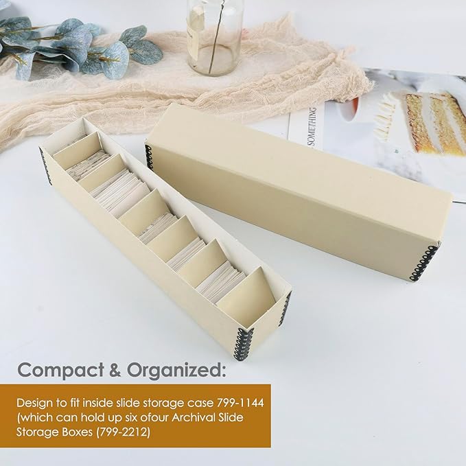 Golden State Art, Archival Slide Storage Case, Acid-Free Metal Edge File Box, Holds Up to 140 Films, Ideal for Store Photos Negatives and Cards, 2.5" x 2.125" x 11" (Tan)