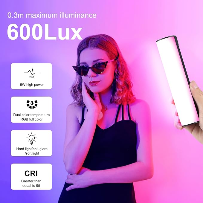 PULUZ 6.7" RGB Full Color Photography Light Stick，Holdable Magnetic LED Light Stick Fill Lights with 1/4 Inch Screw Holes，Rechargeable Tube Light with 20 Lighting Effects for Photography Lighting
