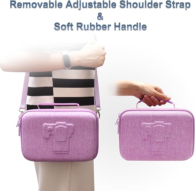 Camera Case Compatible with Canon EOS Rebel T7/R50/R6 Mark II/R100/R50 V/T6/R8/R10/R5 Mark II/RP/R7/5D Mark IV/SL3/R5/T100 DSLR SLR Camera, Len and Tripod with 4 Dividers and Shoulder Strap, Purple