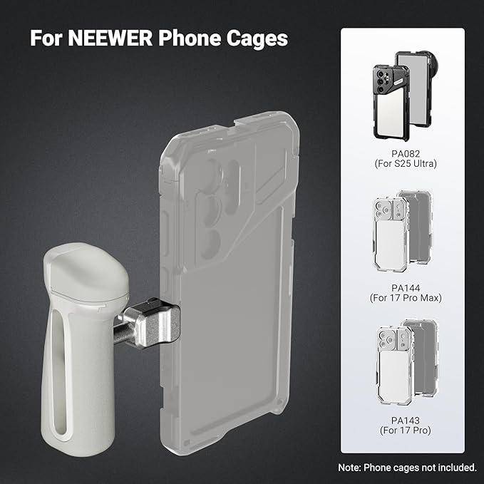 NEEWER Quick Release Side Handle with Anti Off Cold Shoe, 360° Rotation, Nonslip Grip, Compatible with iPhone 17 Pro Max 16 S25 Ultra Phone Cage Accessories, PA148 (Silver)