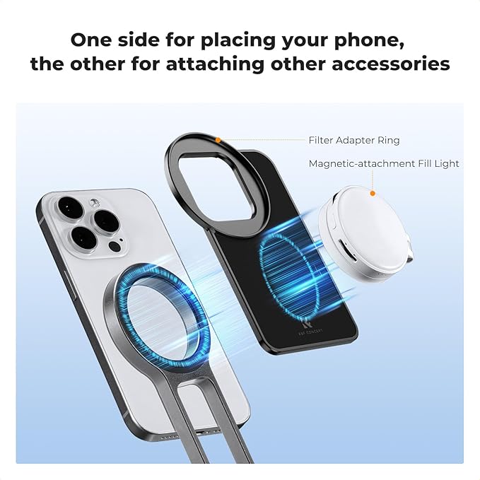K&F CONCEPT Magnetic Phone Tripod Stand, 23N Strong Magnetic Mini Tripod Aluminium Alloy Pocket Selfie Stick, Mag Safe Phone Holder Compatible with iPhone 17 16 15 14 13 12 Series(Gray)