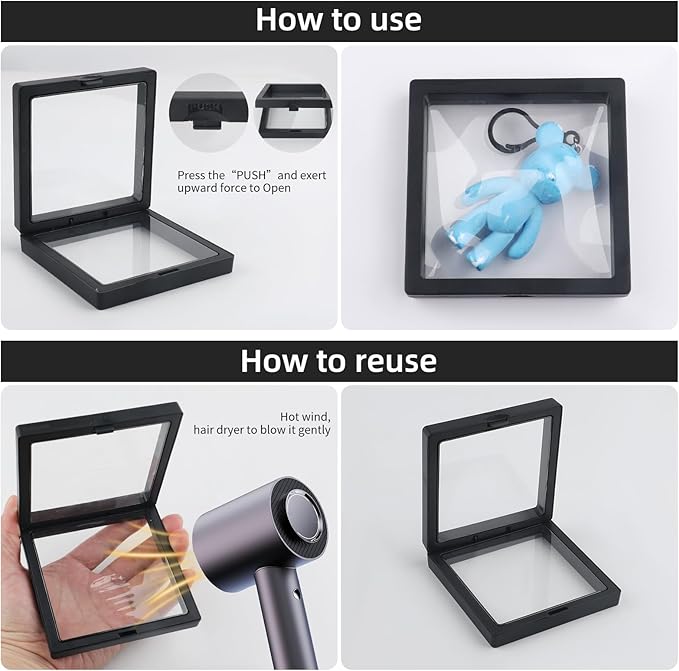 20 Pcs Black 3D Floating Display Case 4.3 x 4.3 x 0.8 inch, Nail Display Cases, Challenge Coin Display,Jewelry Storage Box, Floating Display Holder Stands for Antique Challenge Coins, Medallion
