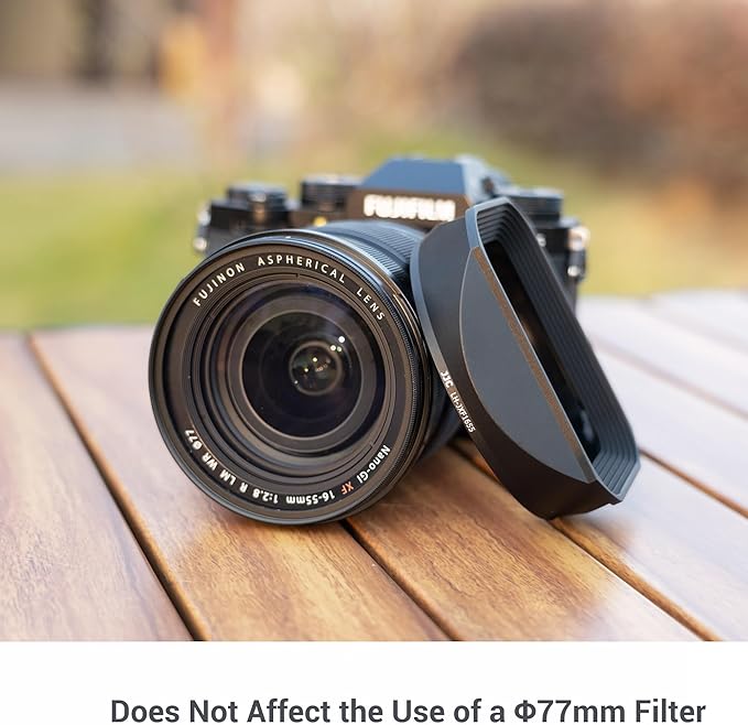 JJC Metal Square Lens Hood Shade for Fuji Fujifilm Fujinon XF 16-55mm f/2.8 R LM WR Lens(Not for Version II Lens), with Protective Hood Cap, No Vignetting, Not Affect The Use of 77mm Filter
