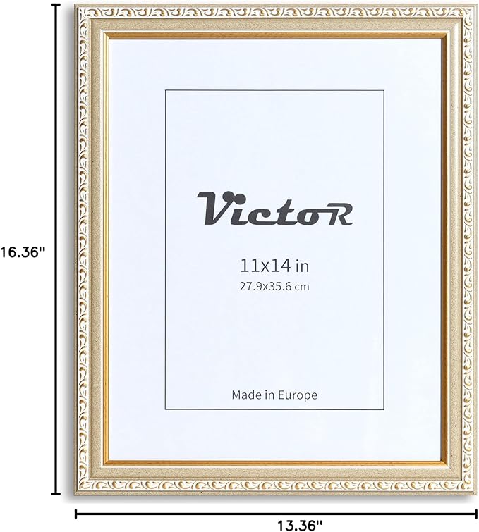 VictoR Picture Frame Chagall 11x14 Beige Gold-Picture Frame for Photos in Size 11x14 Inch - Vintage Design with Shatterproof Acrylic Glass - Antique - only for hanging