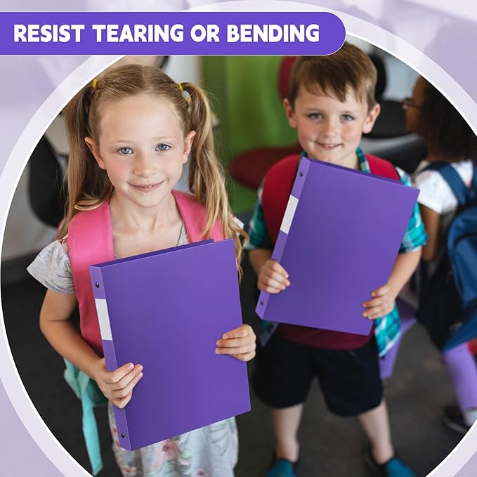 Henoyso 48 Pcs 3 Ring Binder 1/2'' Round Fits Letter Size 8.5'' x 11'' Paper Plastic Flexible Binder Holds 140 Sheets with 1 Pockets Versatile Organizer for Home Office School (Purple)