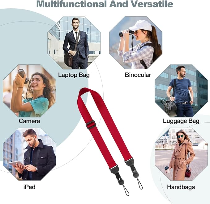 Adjustable Shoulder Strap, Comfortable Camera Strap, Neck Lanyard for iPad Tablet Case, Camera, Binocular, Luggage Bag (Red Shoulder Strap)