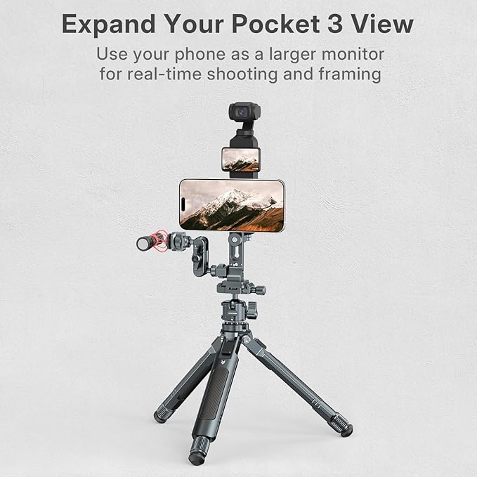 Magnetic Phone Tripod Mount for Pocket 3 - Aluminum Phone Mount with Cold Shoe & Arca Swiss Quick Release Plate, Large Screen Monitor Solution for Vlogging Shots