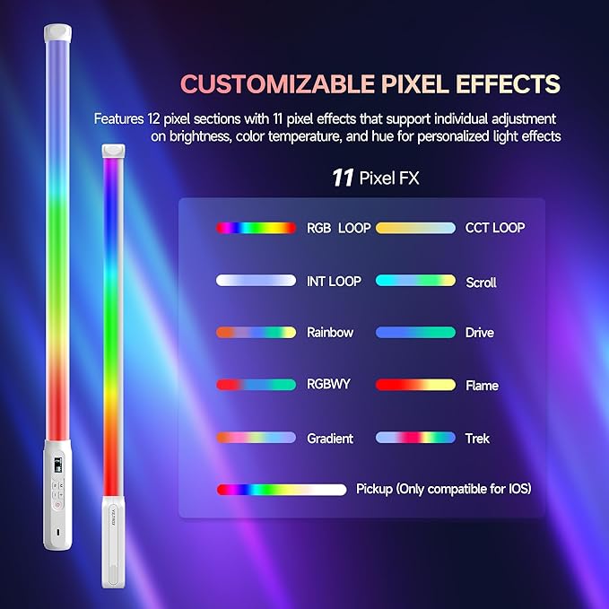 VILTROX P12 2 Pack RGB Tube Light, Full Color RGBWY Handheld LED Stick Light Wand with DMX App Control, 11 Pixel Effects 26 Scenes, Built-in Magnet, 2500-8500K, 2500mAh Battery, PD Fast Charging