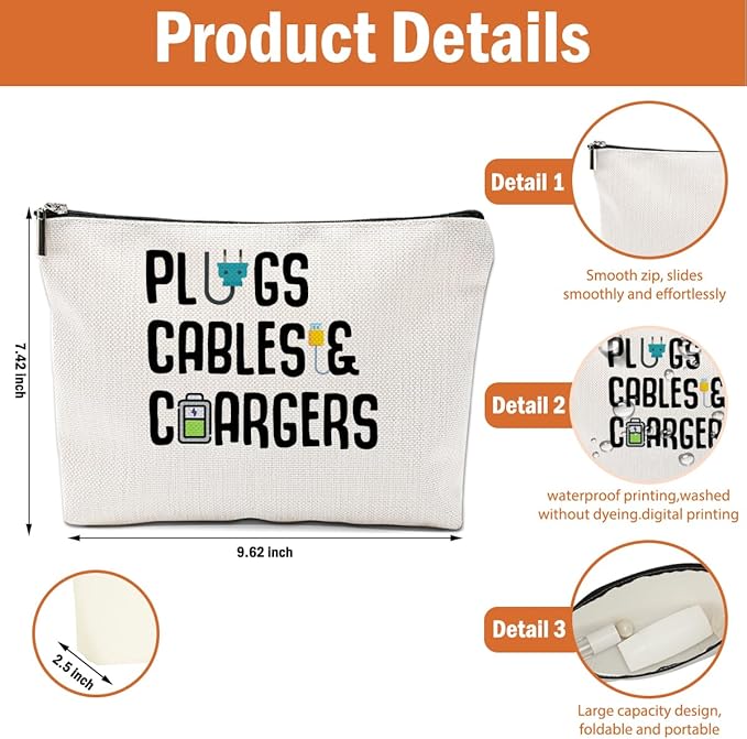 4 PCS Funny Cable Makeup Bag Charger Plugs Cosmetic Travel Storage Bag for Charging Cord Electronics Accessories Storage Gifts for Women Christmas birthday Gifts for Daughter from Mom Cosmetic Bags