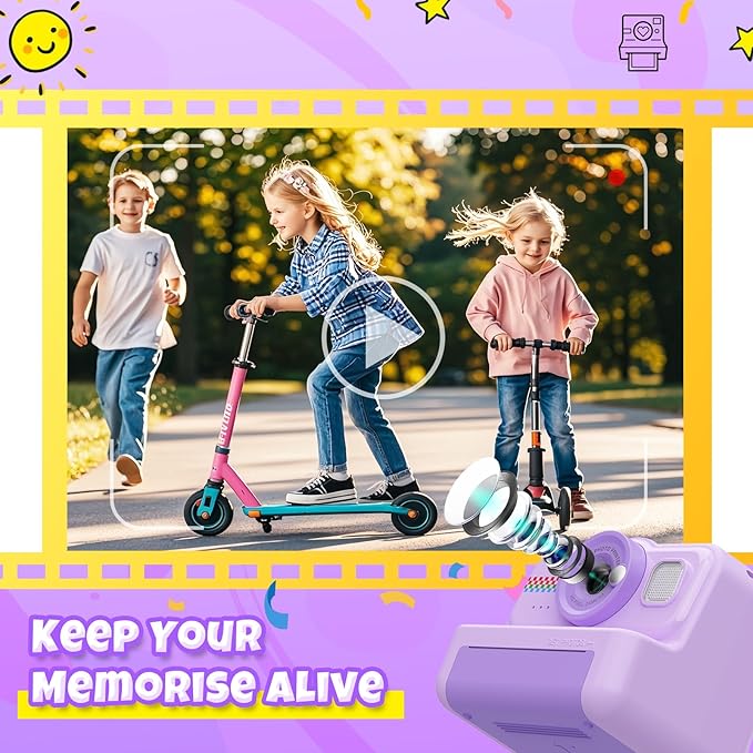 HiMont Kids Camera Instant Print, 1080P HD Instant Print Camera for Kids with 3 Rolls Print Paper & 32GB Card, Selfie Digital Camera for Kid, Ideal Kid Toys Gifts for Boys & Girls Age 3-14 (Purple)