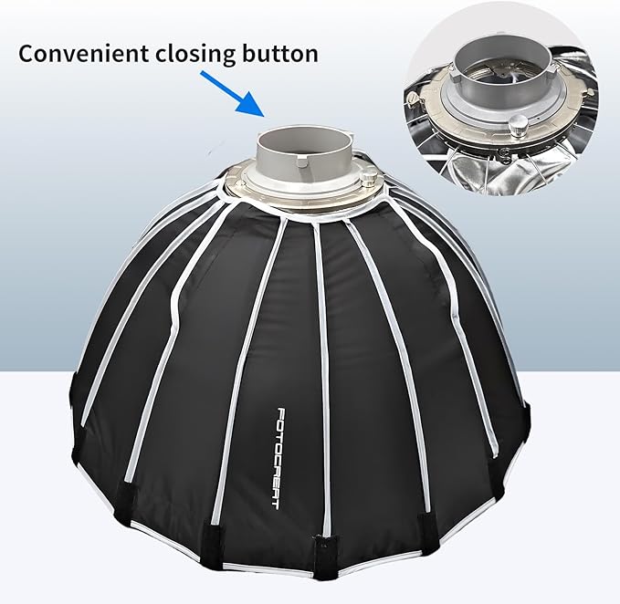 23.6inch/60cm Parabolic Softbox Bowens Mount with Honeycomb Grid,Diffusers,Bullion Tablet,Quick Set-up Release Foldable Softbox for Strobe Flash Studio Photography and Other Bowens Mount Lights
