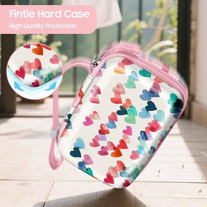 FINTIE Portable Case Compatible with Fujifilm Instax Mini Link 3 2 1 Smartphone Printer, Hard EVA Carrying Bag For Instax Mini Liplay/EVO Instant Camera, Raining Hearts
